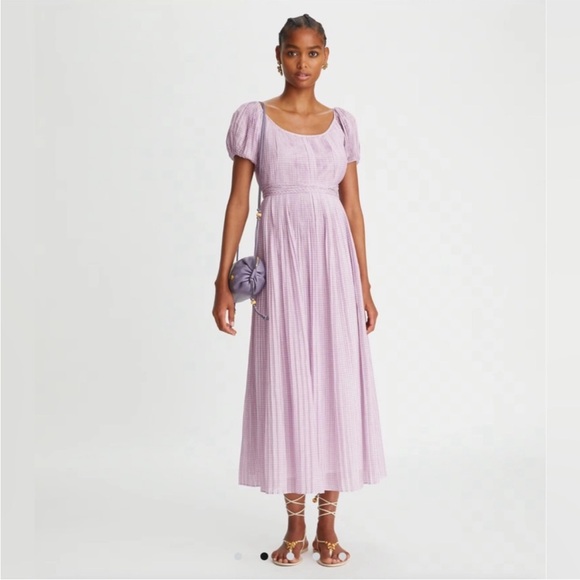 Tory Burch NWT Cotton/Silk Purple Plaid Pleated Dress Size 10 New!
